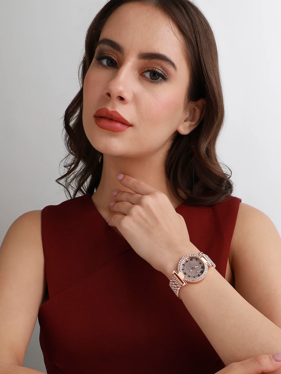 Embellished Round Watch - Rose Gold (10)