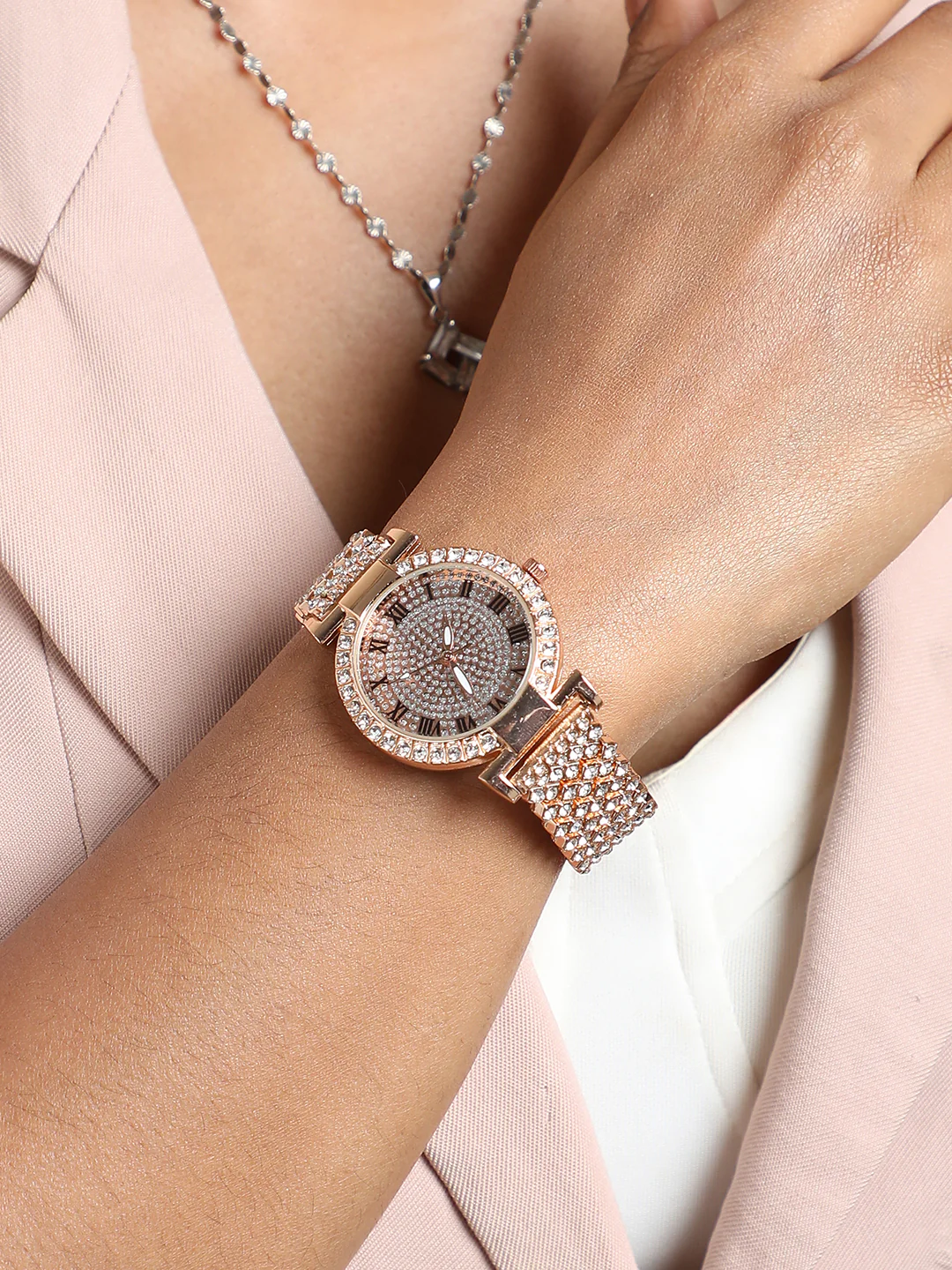 Embellished Round Watch - Rose Gold (11)
