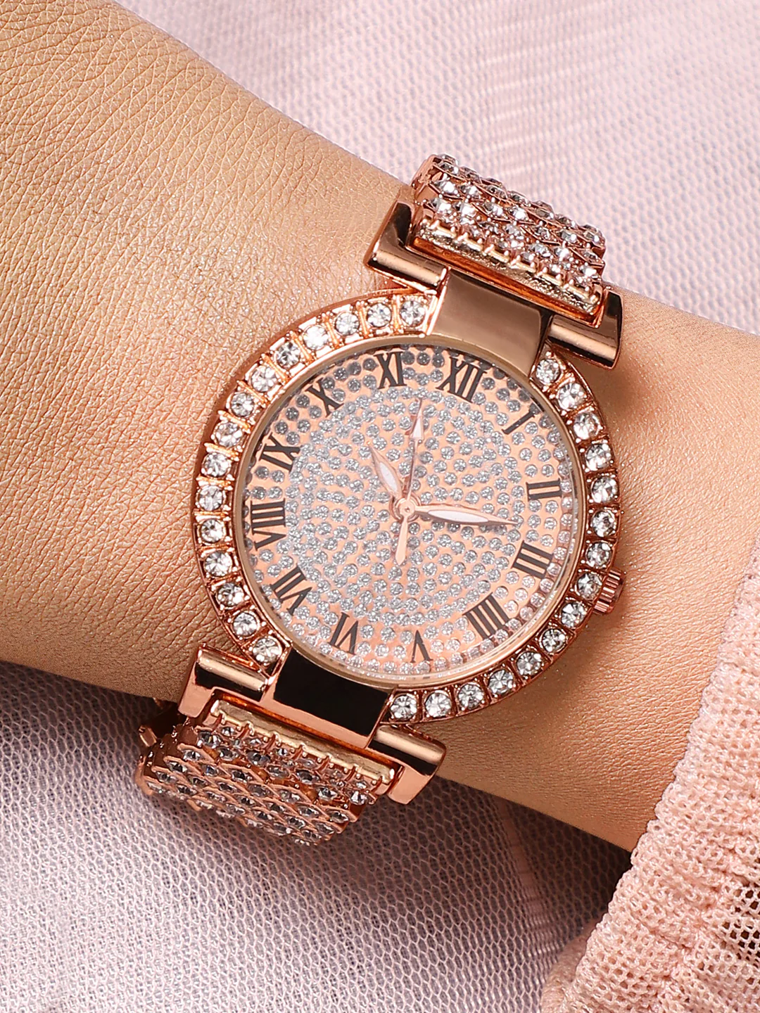 Embellished Round Watch - Rose Gold (12)